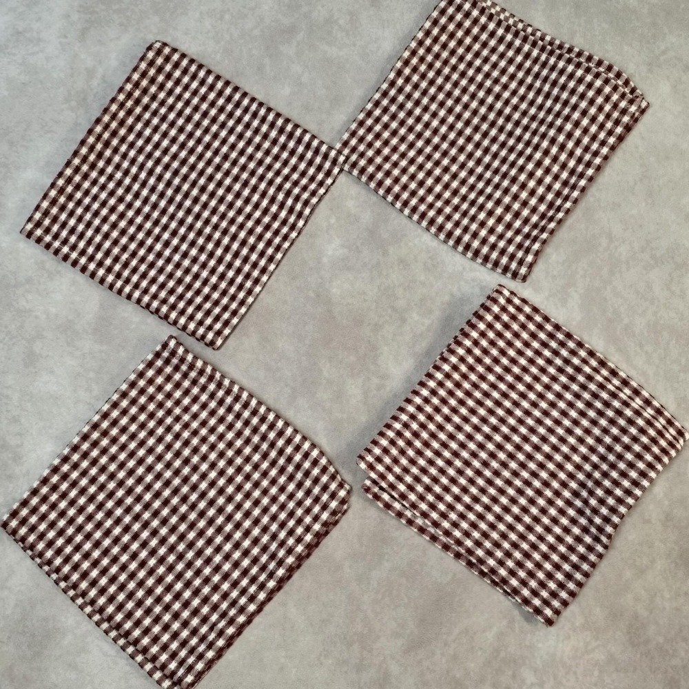 Red White Gingham Cloth Napkins Picnic Summer 18x18 Square Cotton Set of 4 [Add]